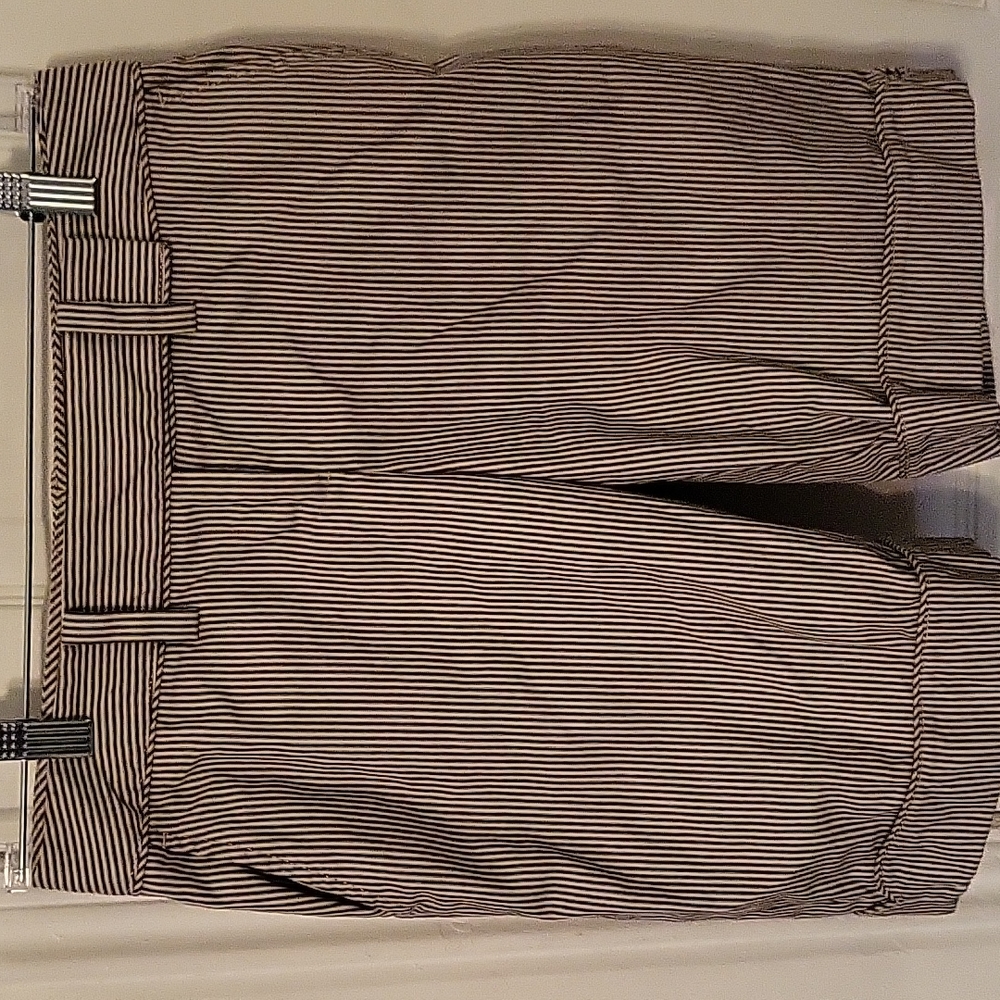Ann Taylor Petite Striped Cuffed Hem Cotton Bermuda Shorts
